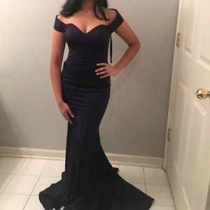Navy Evening Gown, Off the Shoulder, Sweetheart, Formal Wear, Prom